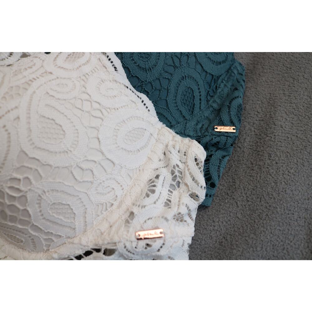 VICTORIAS SECRET PINK Halter Bra Lot Large Green White Lace High Neck Push Up - Picture 6 of 9